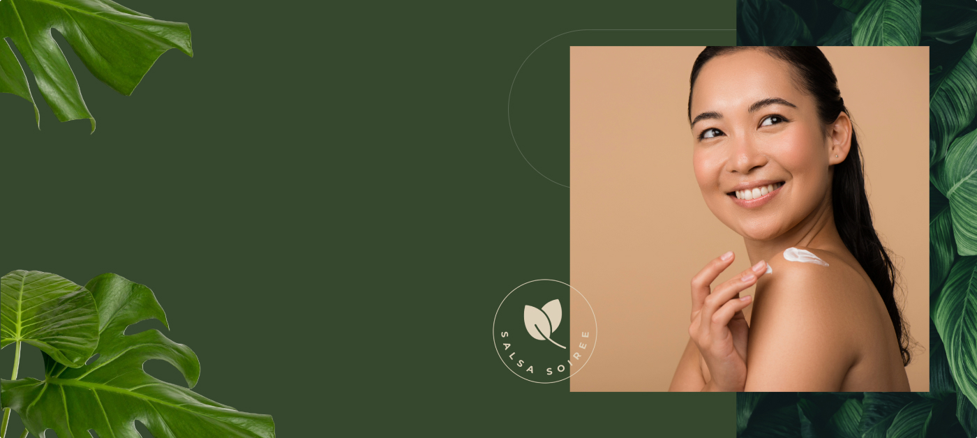 Smiling woman applying skincare cream – Skin & Glow beauty promotion